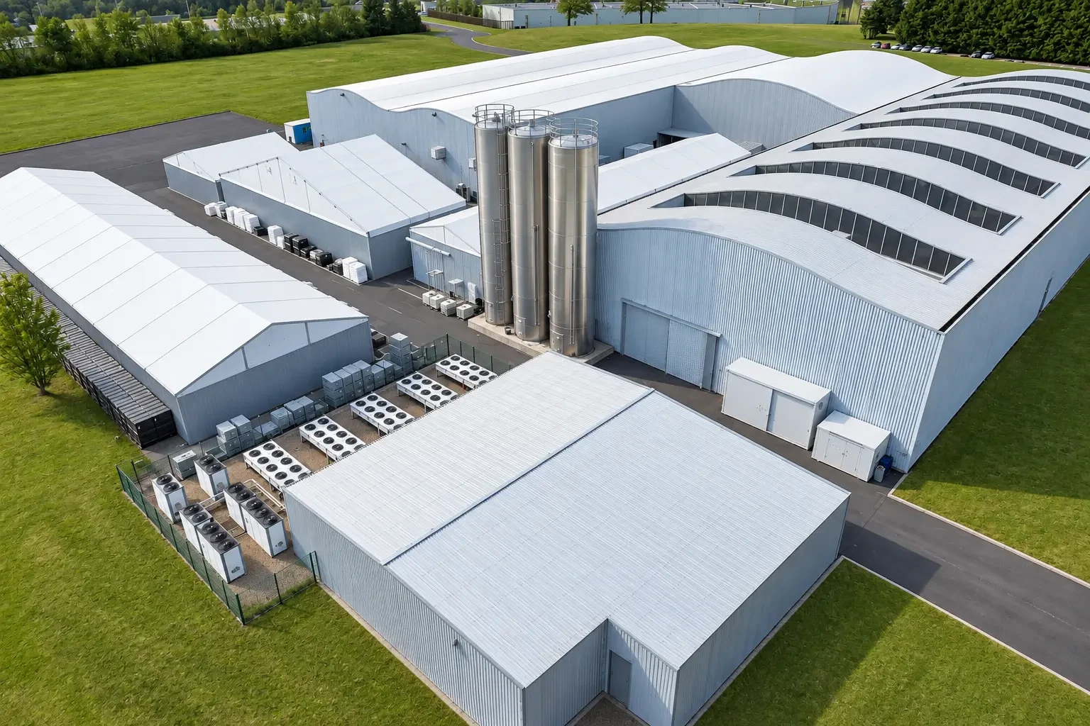 Aerial view of an industrial factory complex