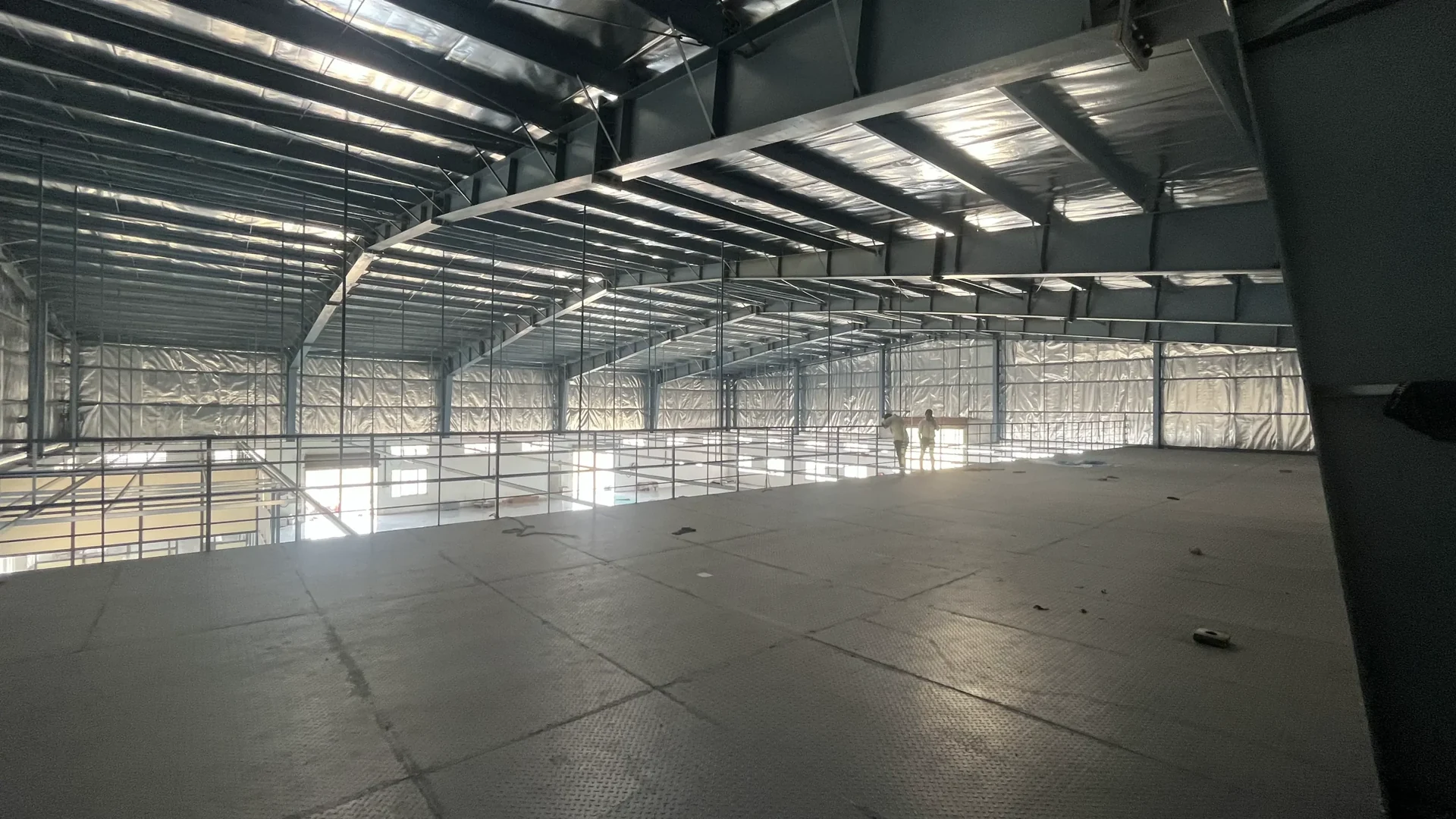 Warehouse interior with mezzanine floor